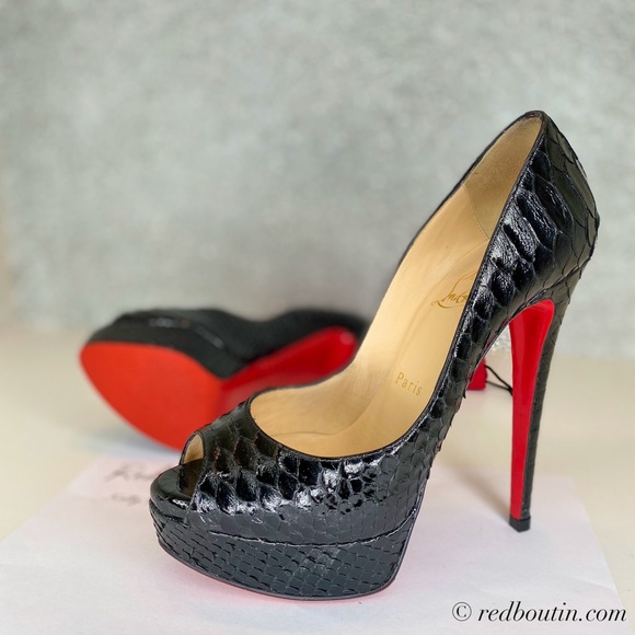 Christian Louboutin Shoes - Christian Louboutin Lady Peep 150 Black Python Hee